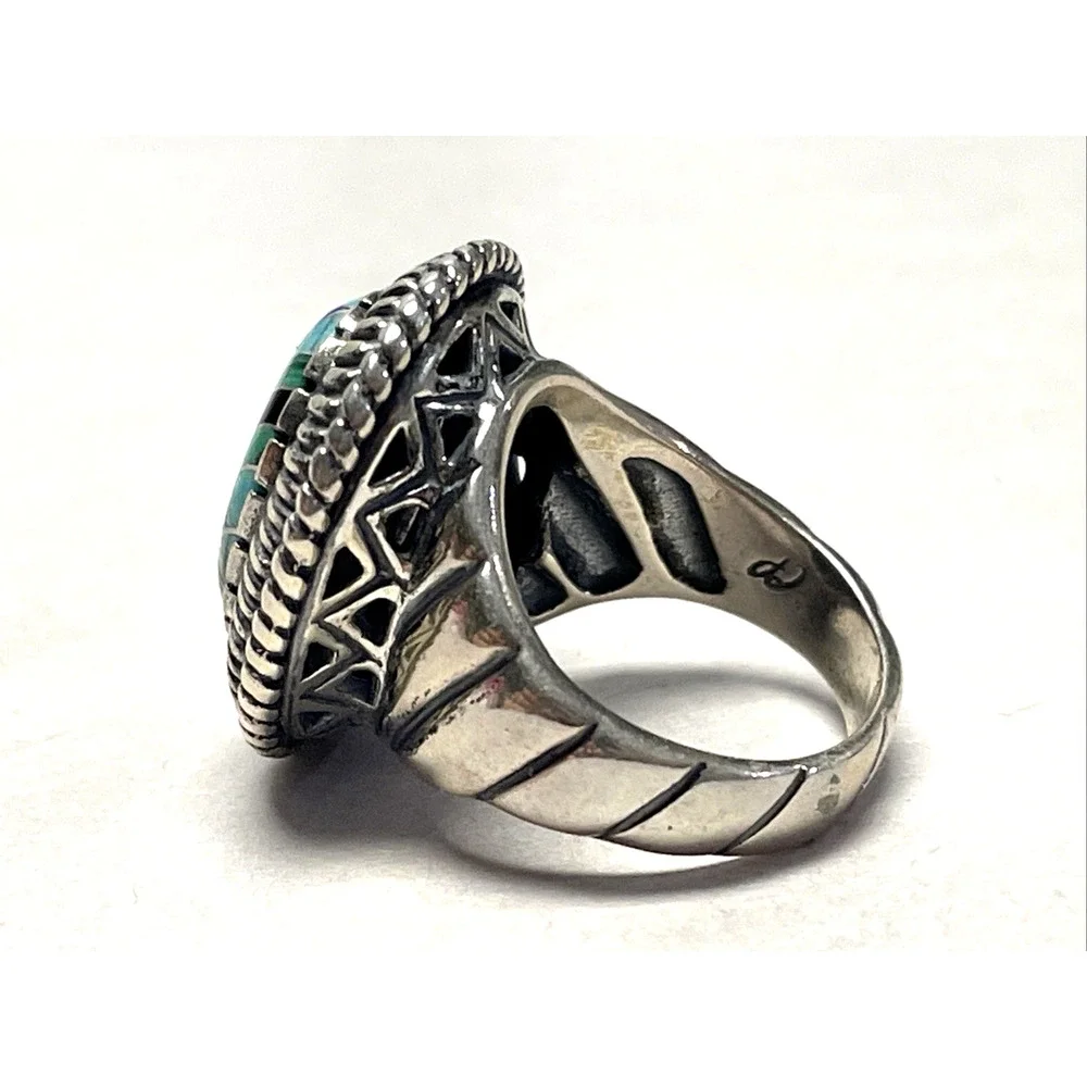 Carolyn Pollack 925 Sterling Silver Multi-Stone Ring Size 6 Geometric Inlay 14g